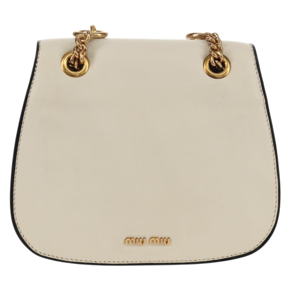 Miu Miu Dahlia Hand Bag Leather 2way White Gold Auth 153911V