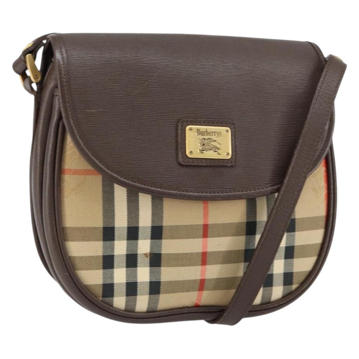 Burberrys Nova Check Shoulder Bag Canvas Beige Gold Auth 153922