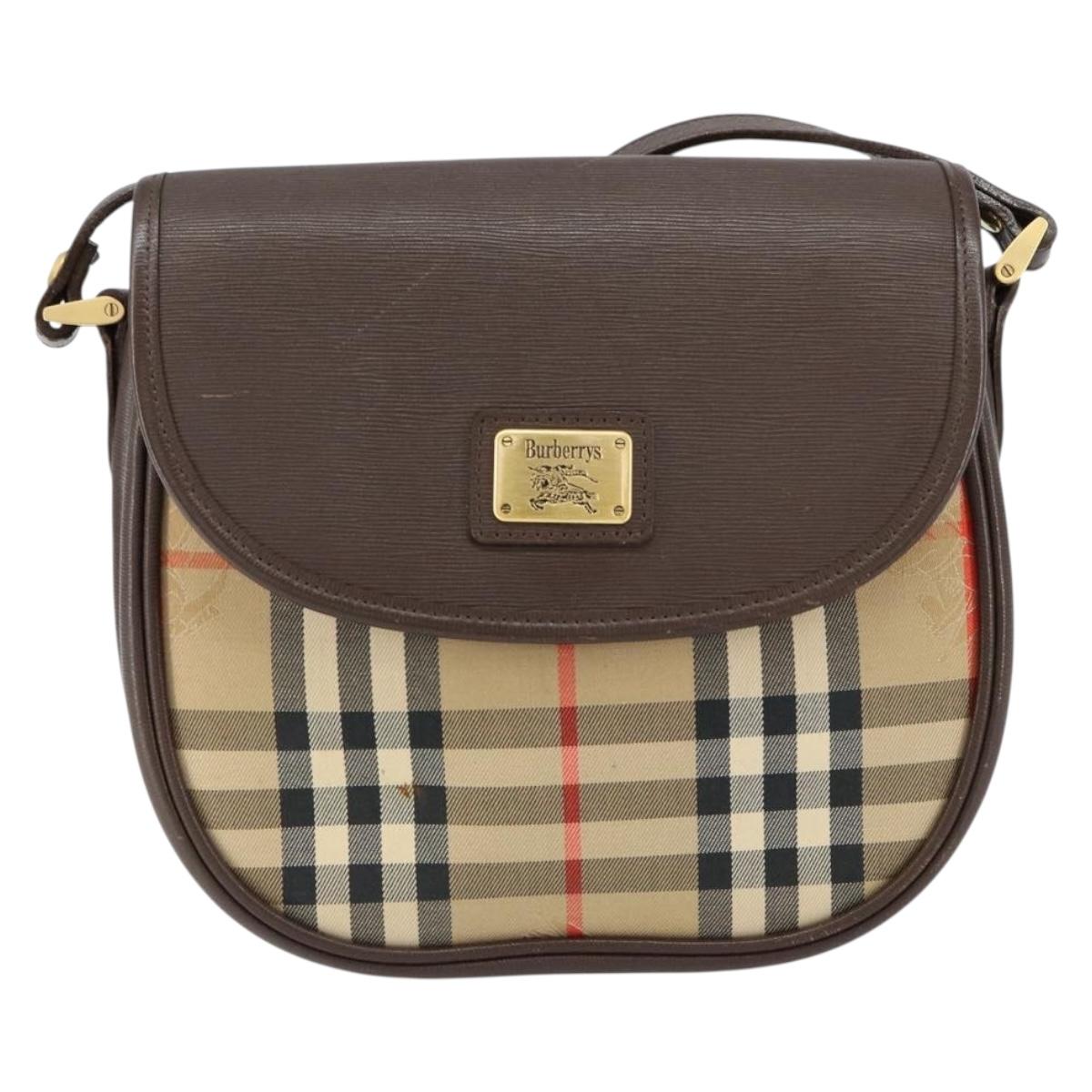 Burberrys Nova Check Shoulder Bag Canvas Beige Gold Auth 153922