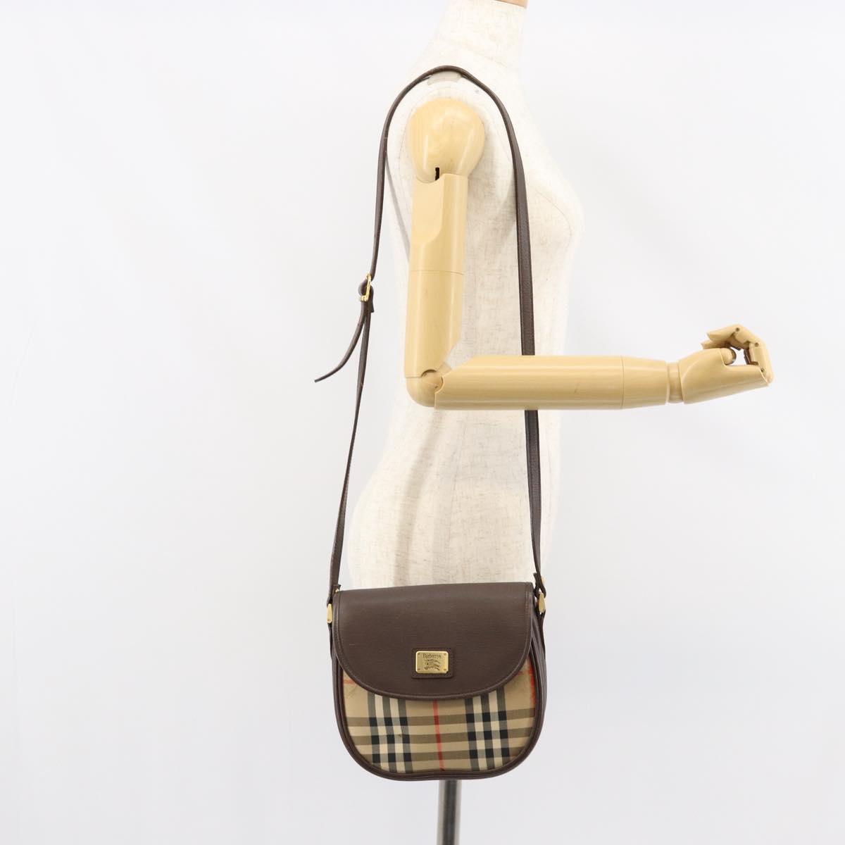 Burberrys Nova Check Shoulder Bag Canvas Beige Gold Auth 153922