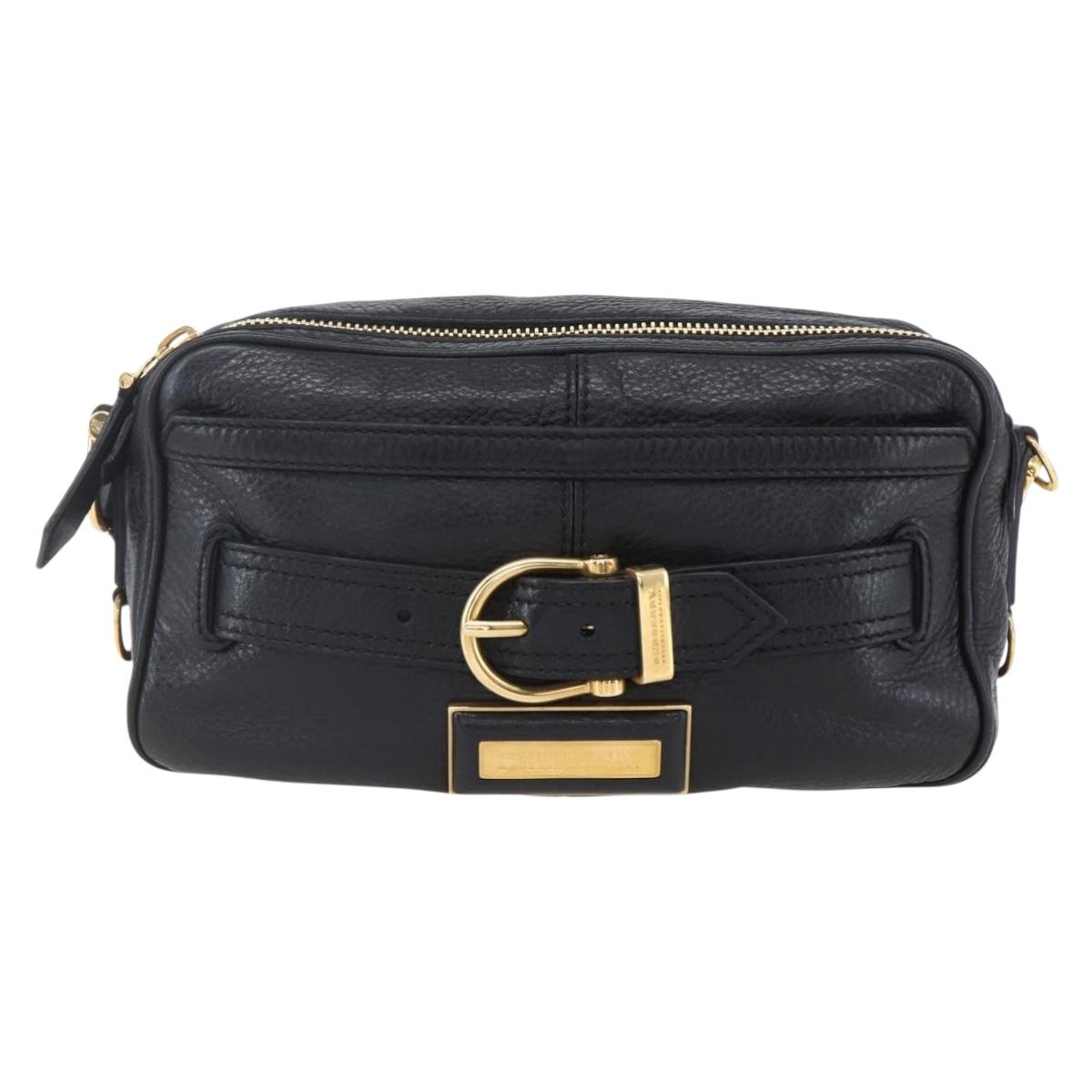 BURBERRY Shoulder Bag Leather Black Gold Auth 153923