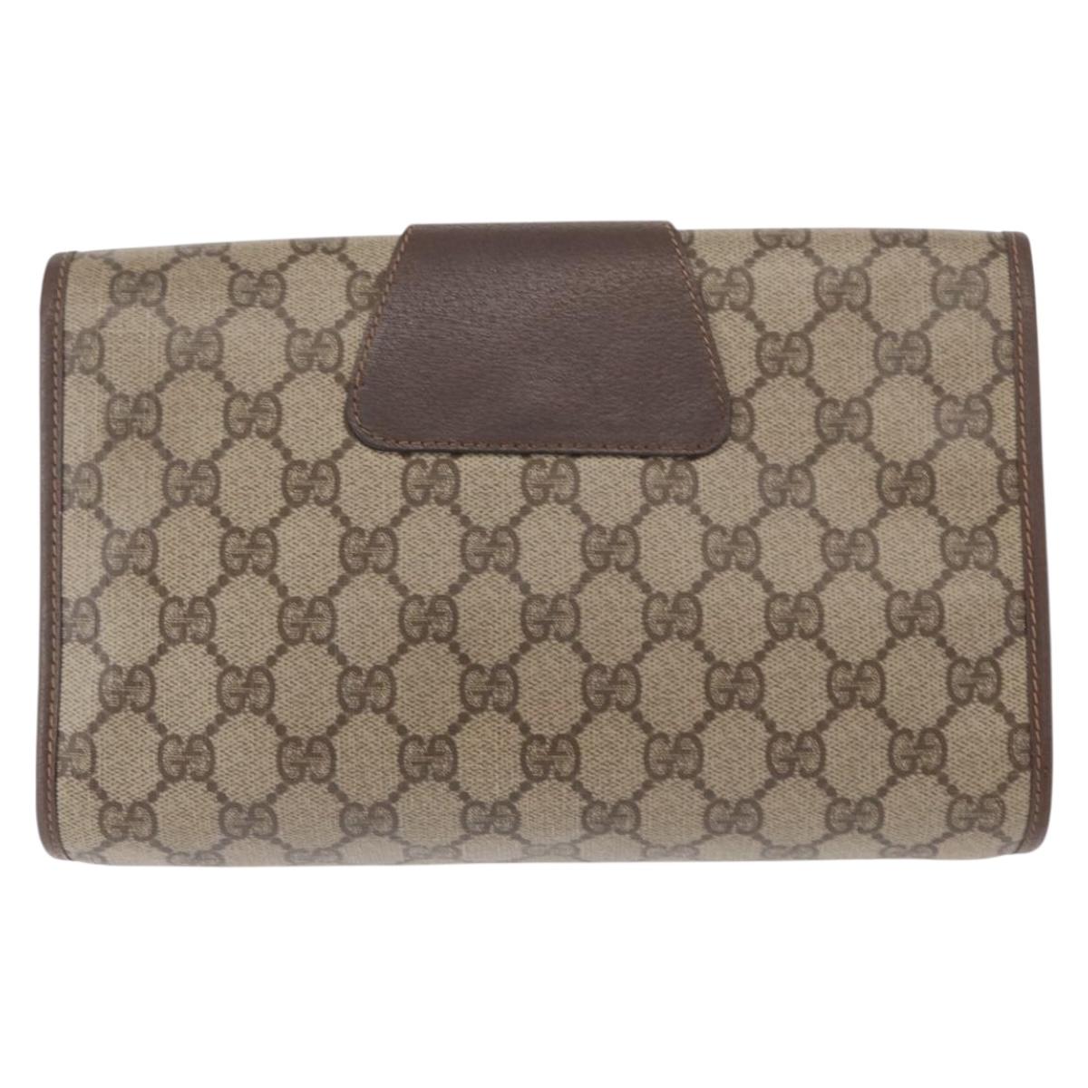 GUCCI GG Supreme Web Sherry Line Bag PVC Beige Gold 156 01 030 Auth 153924