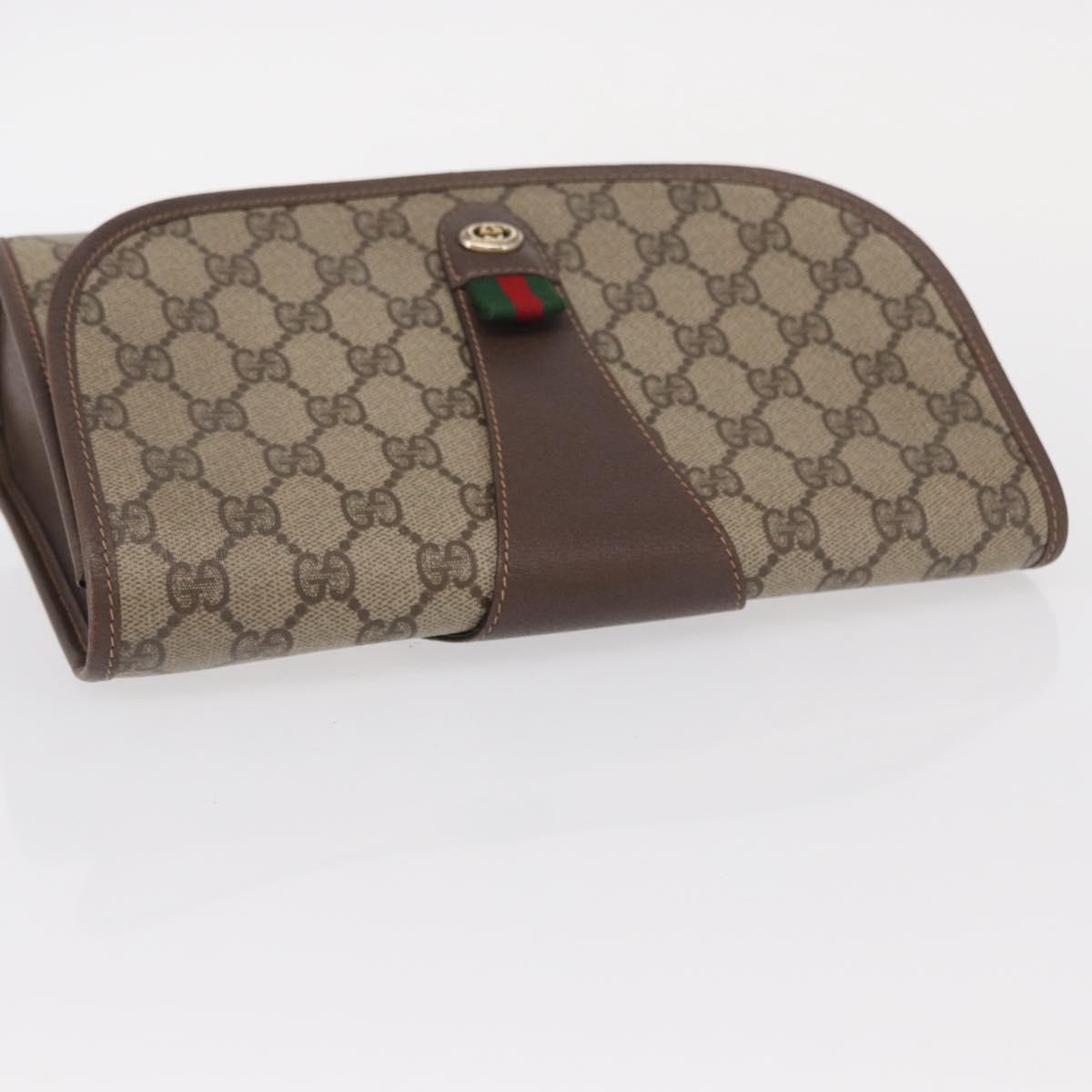 GUCCI GG Supreme Web Sherry Line Bag PVC Beige Gold 156 01 030 Auth 153924