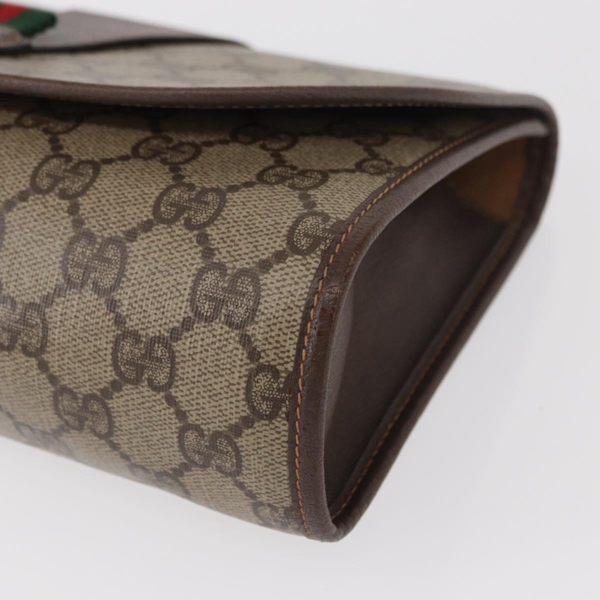 GUCCI GG Supreme Web Sherry Line Bag PVC Beige Gold 156 01 030 Auth 153924