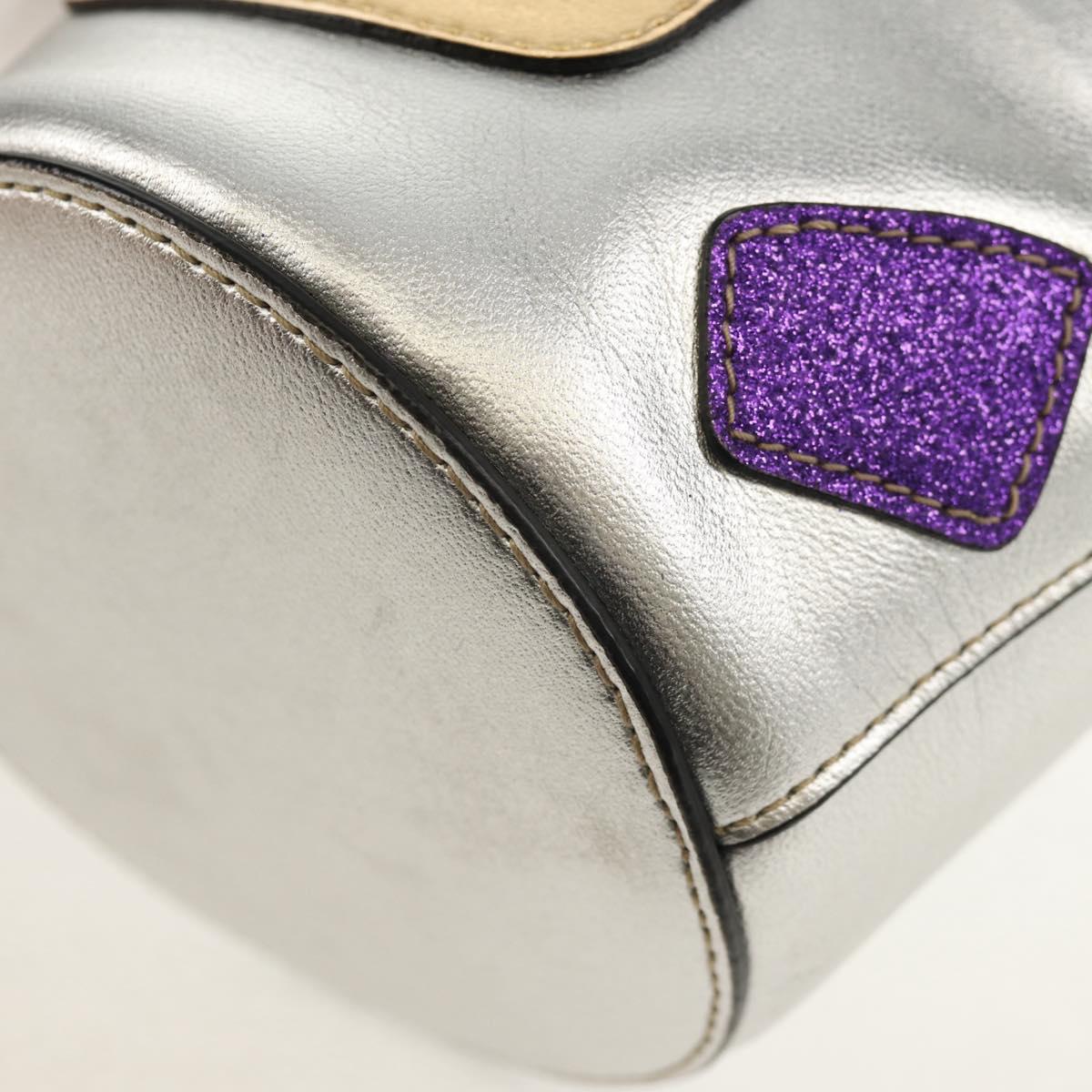 GUCCI Hand Bag Leather Silver Auth 153926M