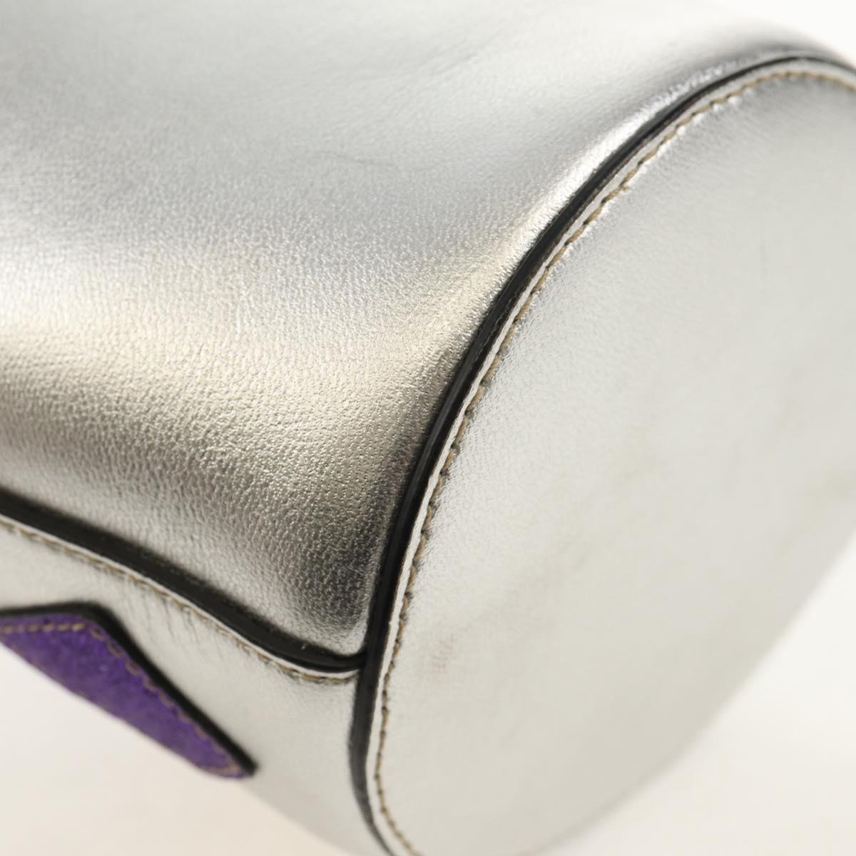 GUCCI Hand Bag Leather Silver Auth 153926M