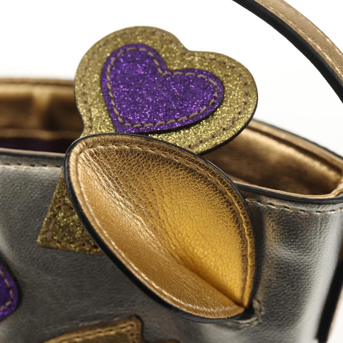 GUCCI Hand Bag Leather Silver Auth 153926M