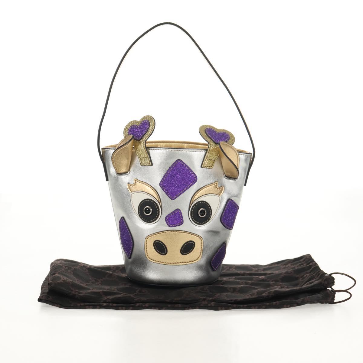 GUCCI Hand Bag Leather Silver Auth 153926M