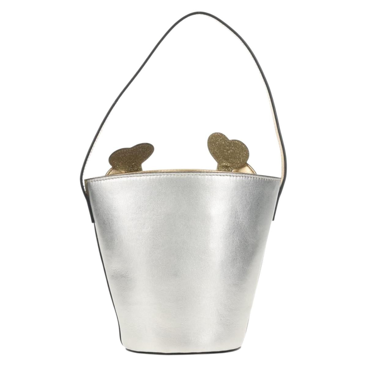 GUCCI Hand Bag Leather Silver Auth 153926M