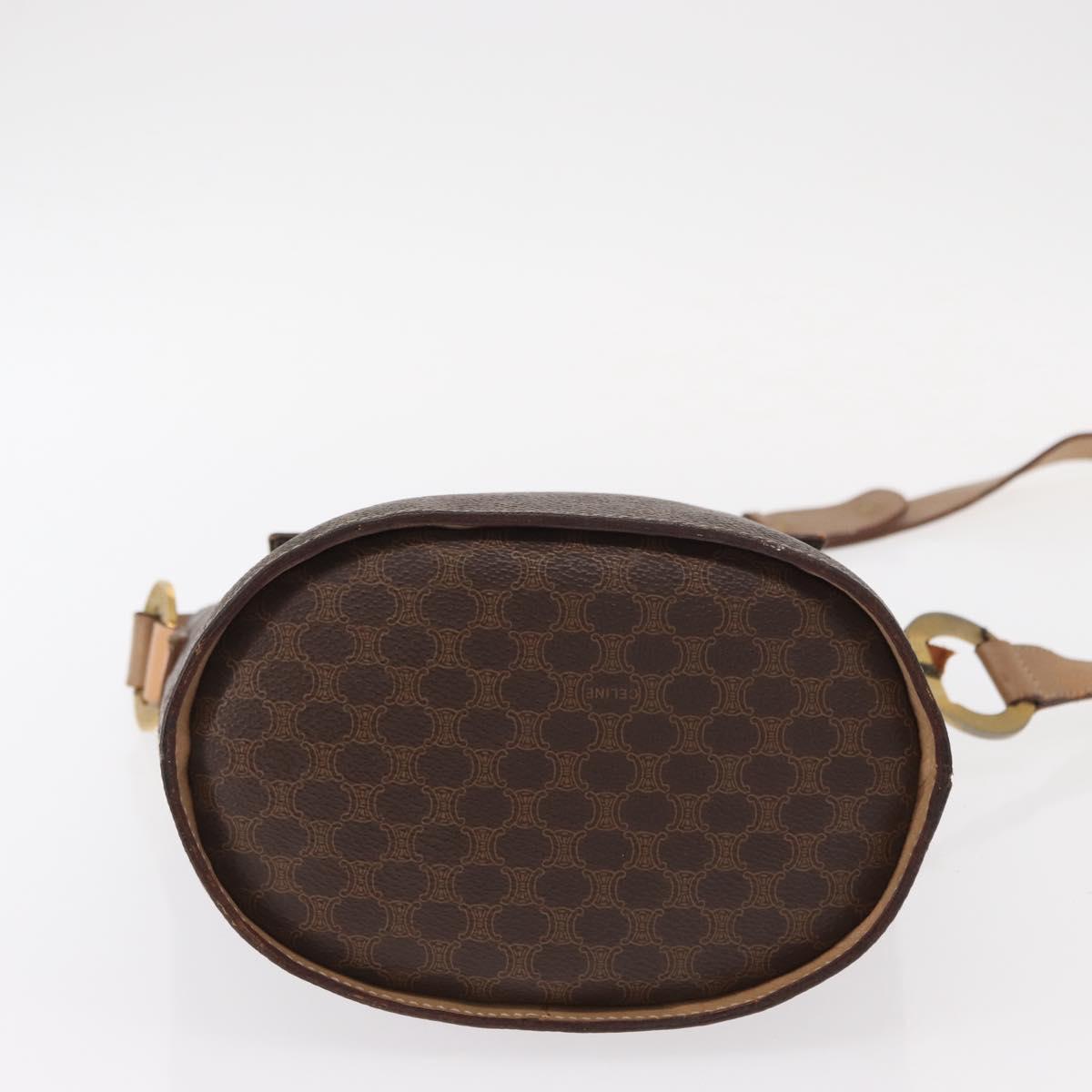 CELINE Macadam Canvas Circle Shoulder Bag PVC Leather Brown Gold Auth 153927