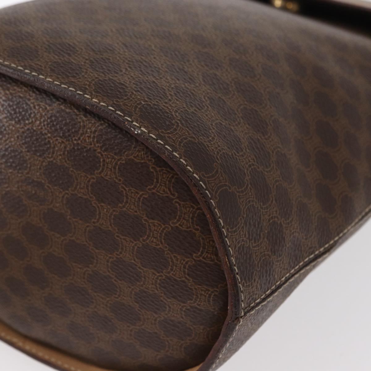 CELINE Macadam Canvas Circle Shoulder Bag PVC Leather Brown Gold Auth 153927