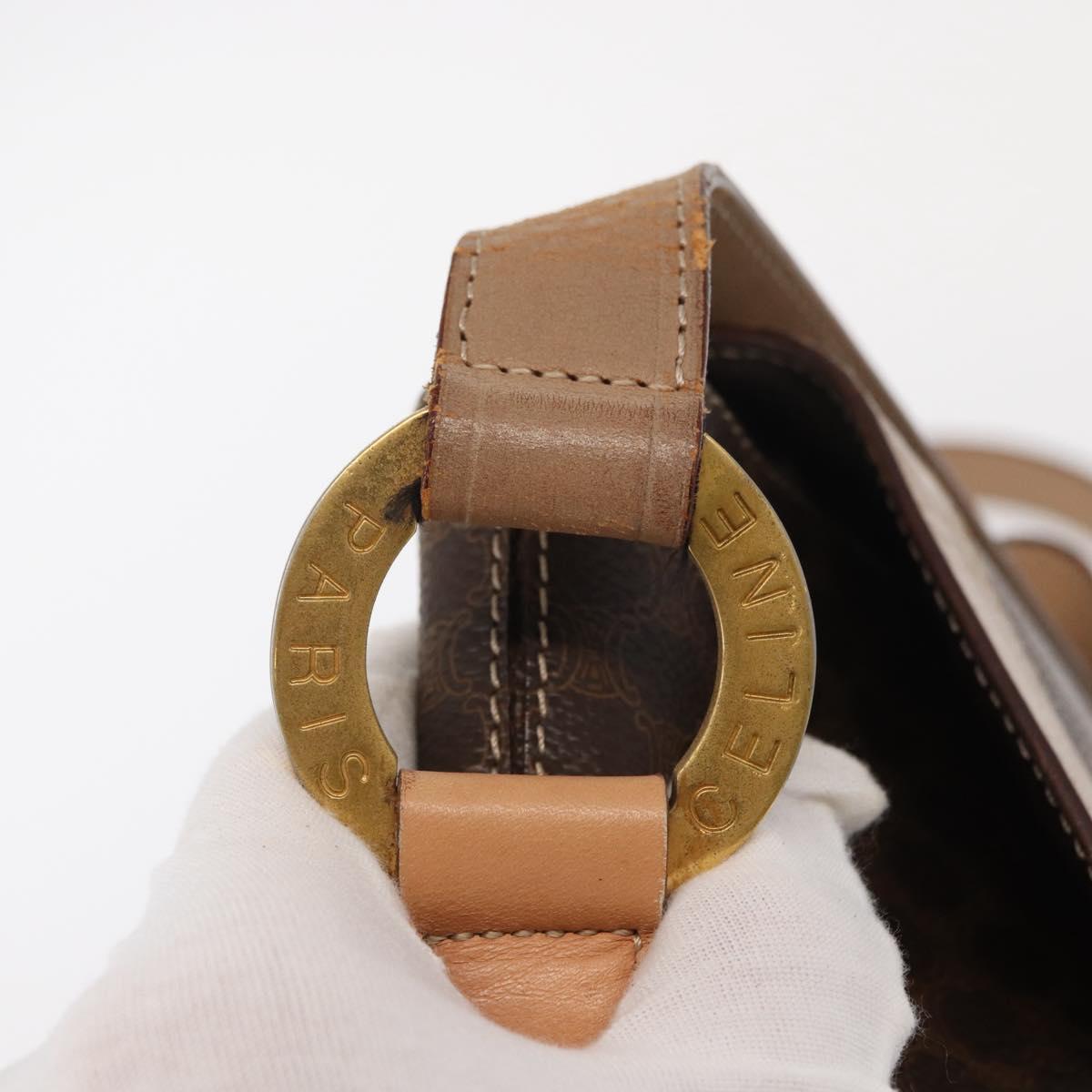 CELINE Macadam Canvas Circle Shoulder Bag PVC Leather Brown Gold Auth 153927