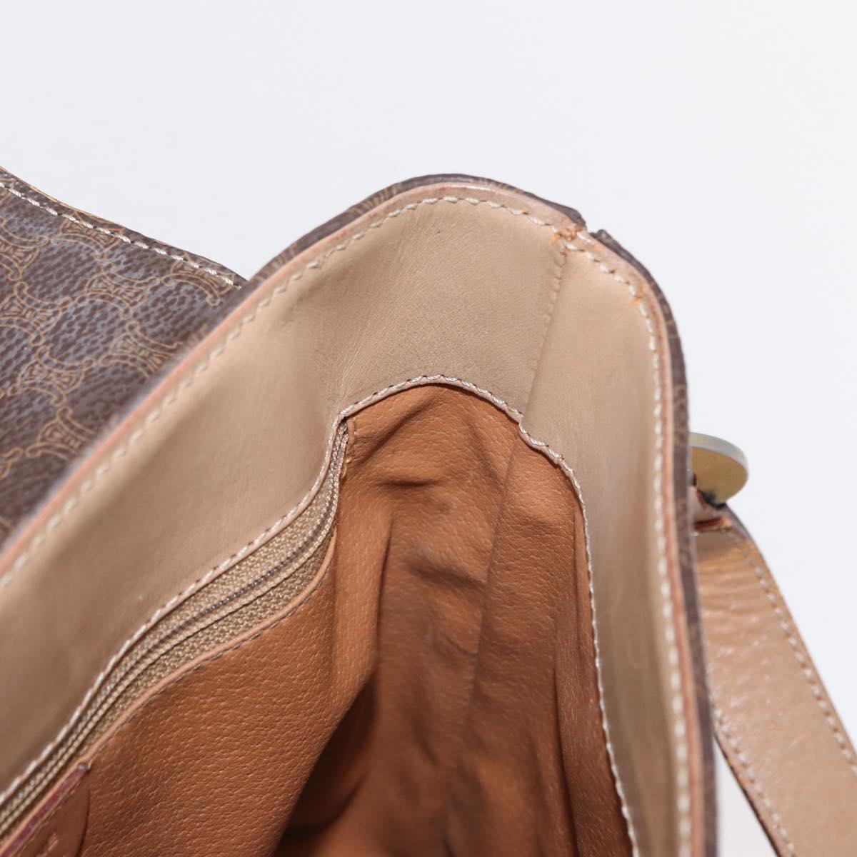 CELINE Macadam Canvas Circle Shoulder Bag PVC Leather Brown Gold Auth 153927