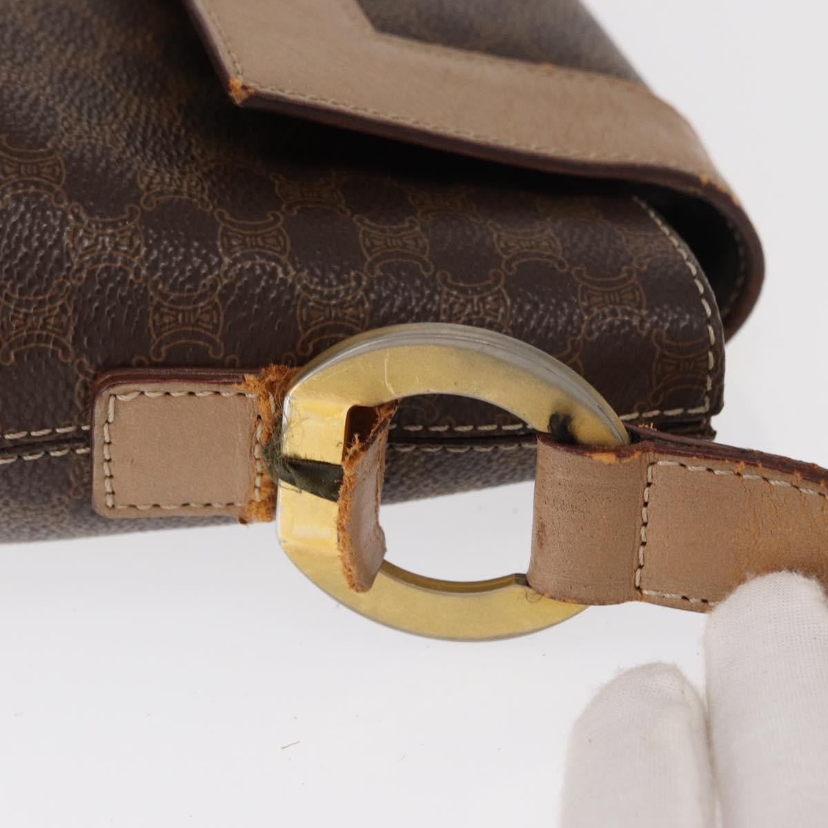 CELINE Macadam Canvas Circle Shoulder Bag PVC Leather Brown Gold Auth 153927