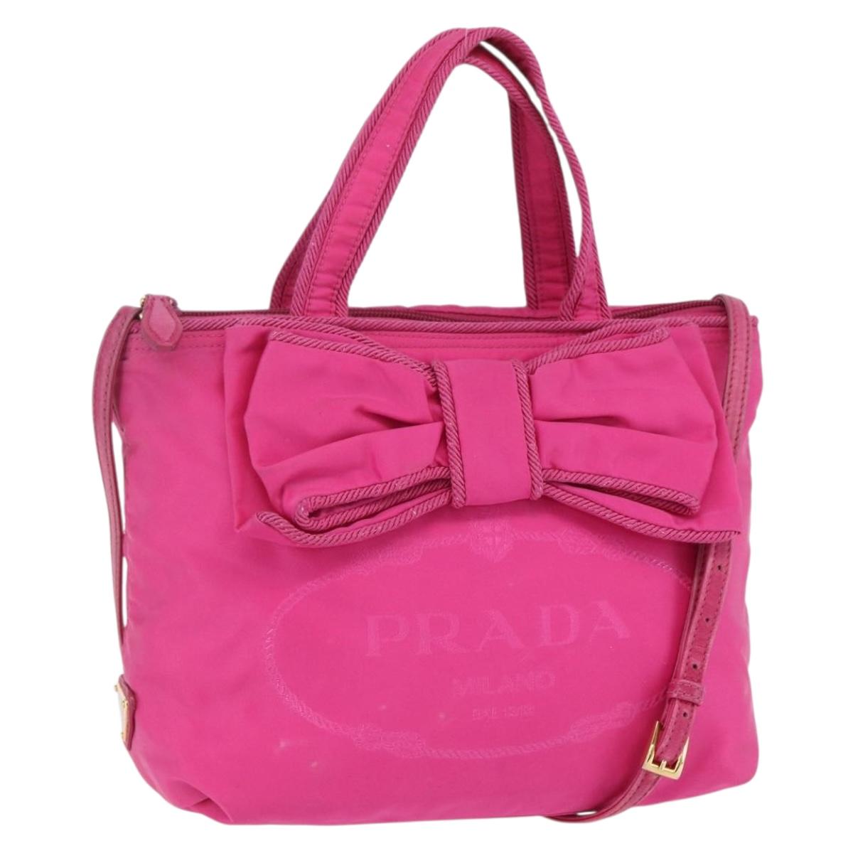 PRADA Hand Bag Nylon 2way Pink Gold Auth 153929