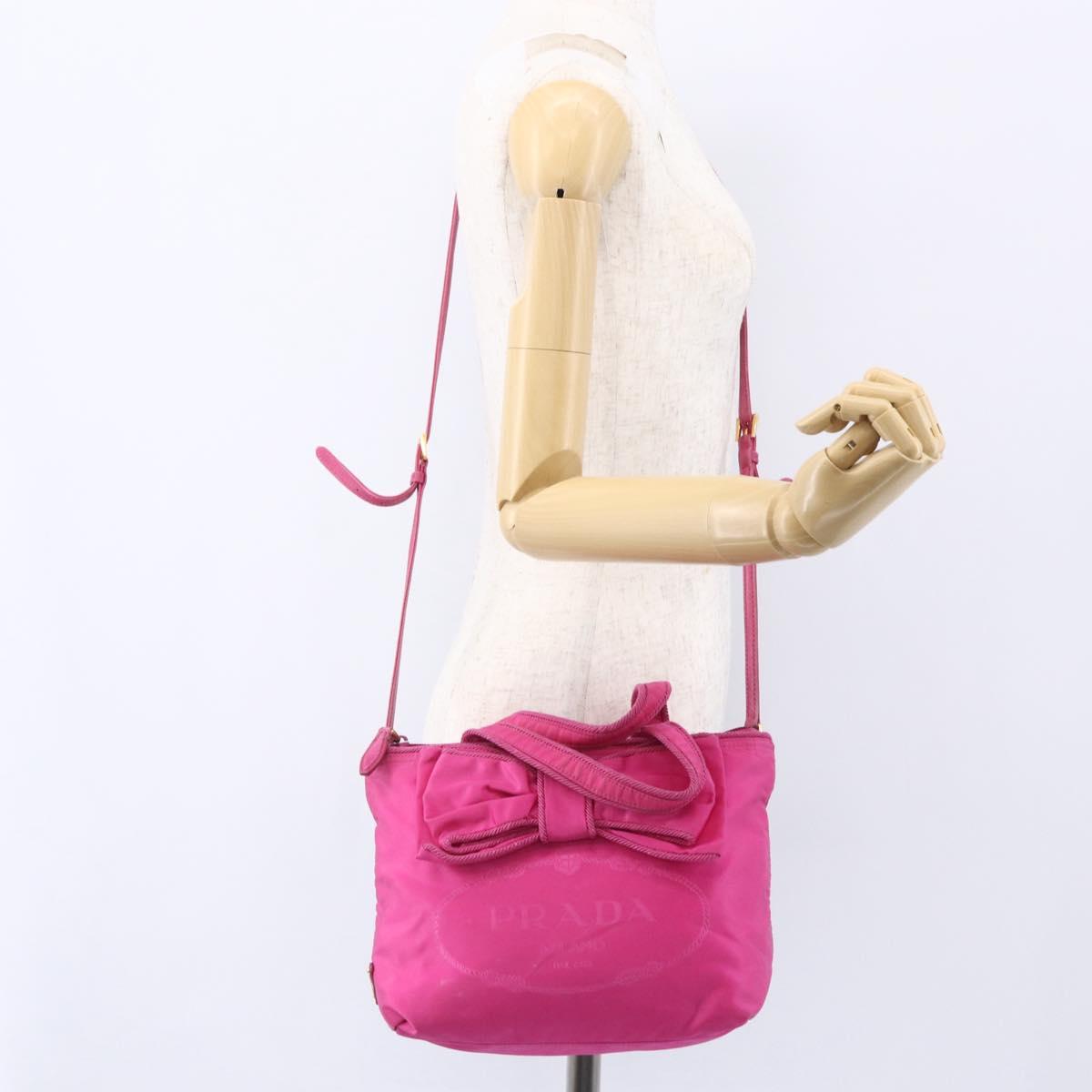 PRADA Hand Bag Nylon 2way Pink Gold Auth 153929