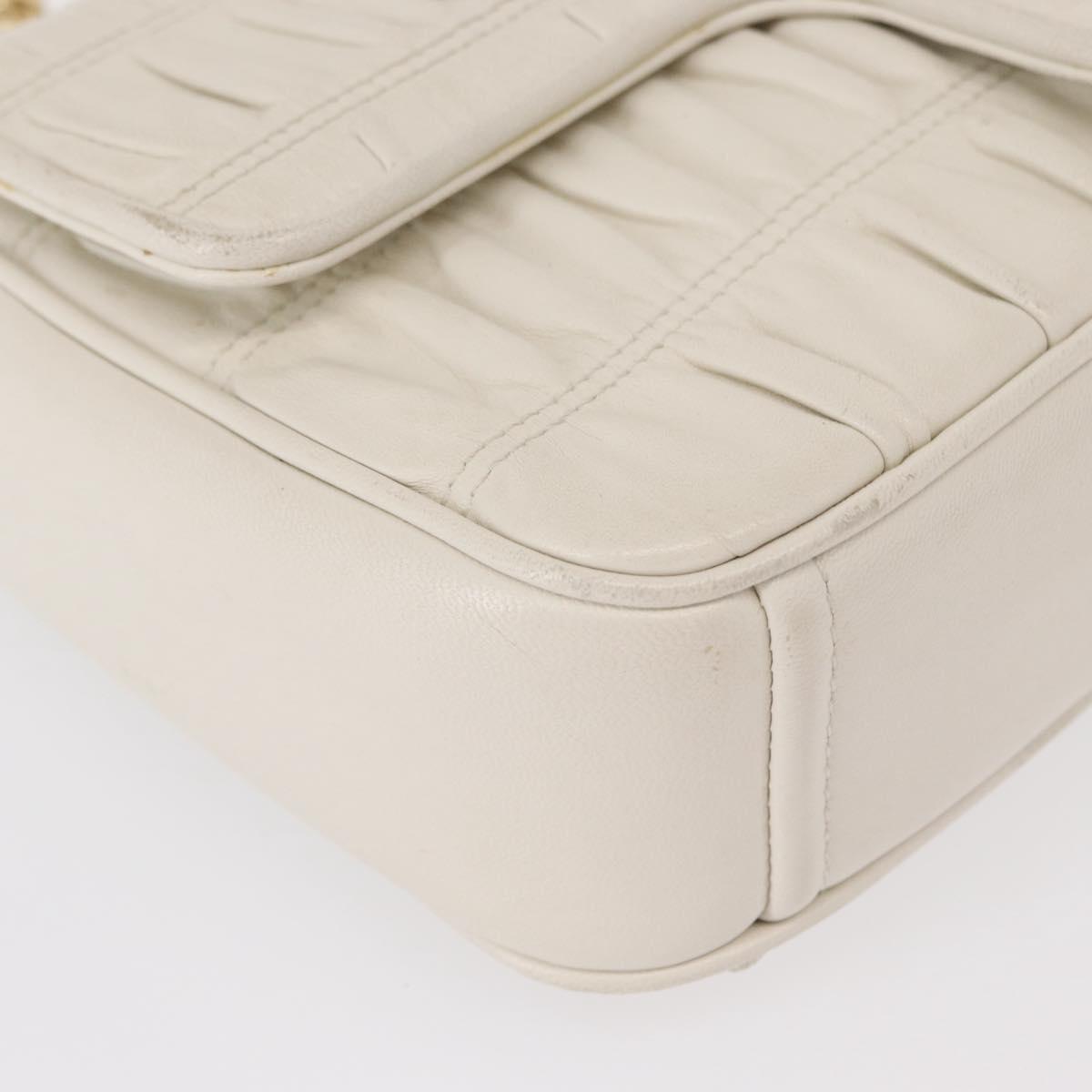 PRADA Gathered Chain Shoulder Bag Leather White Gold Auth 153930