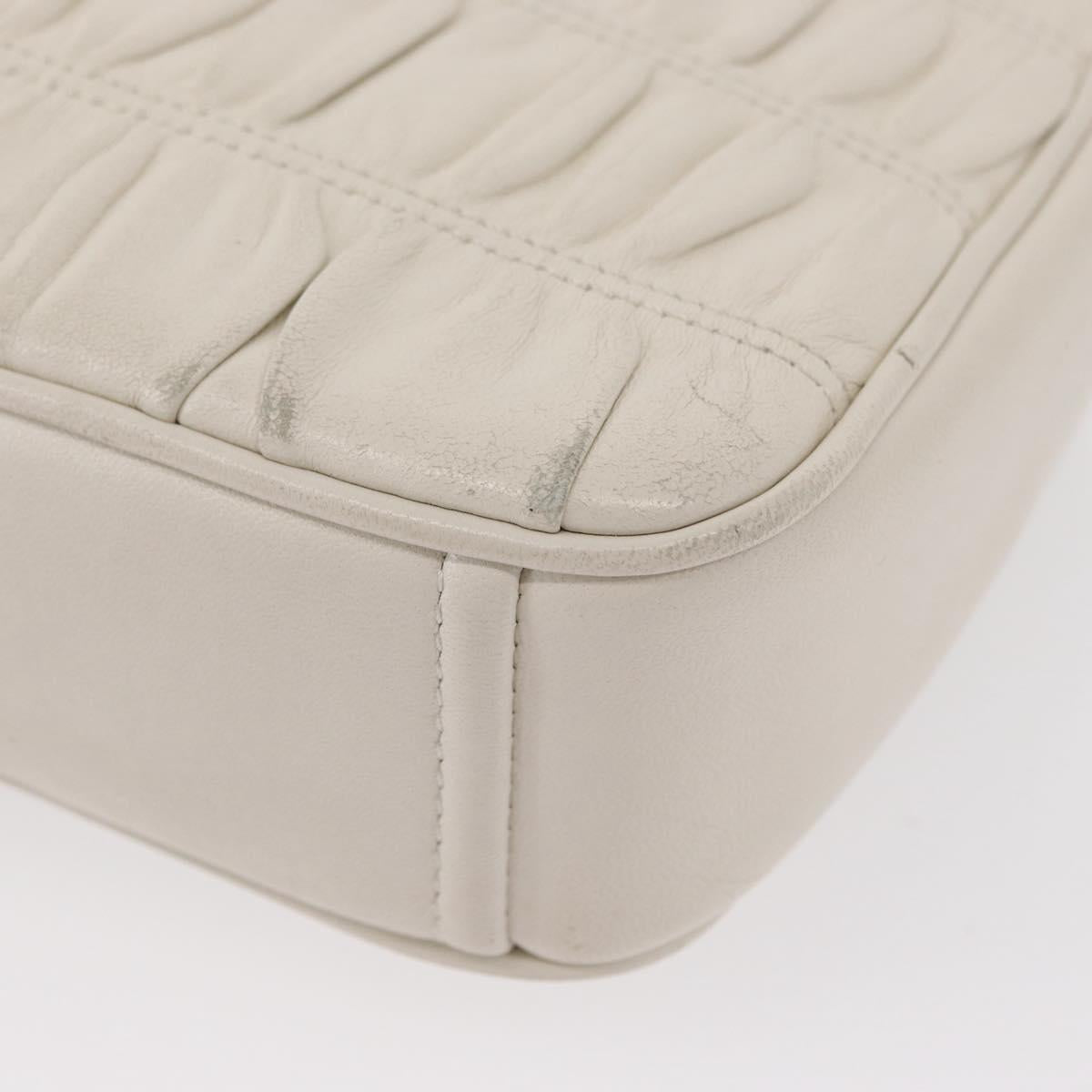 PRADA Gathered Chain Shoulder Bag Leather White Gold Auth 153930