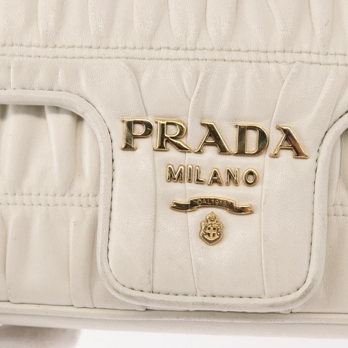 PRADA Gathered Chain Shoulder Bag Leather White Gold Auth 153930
