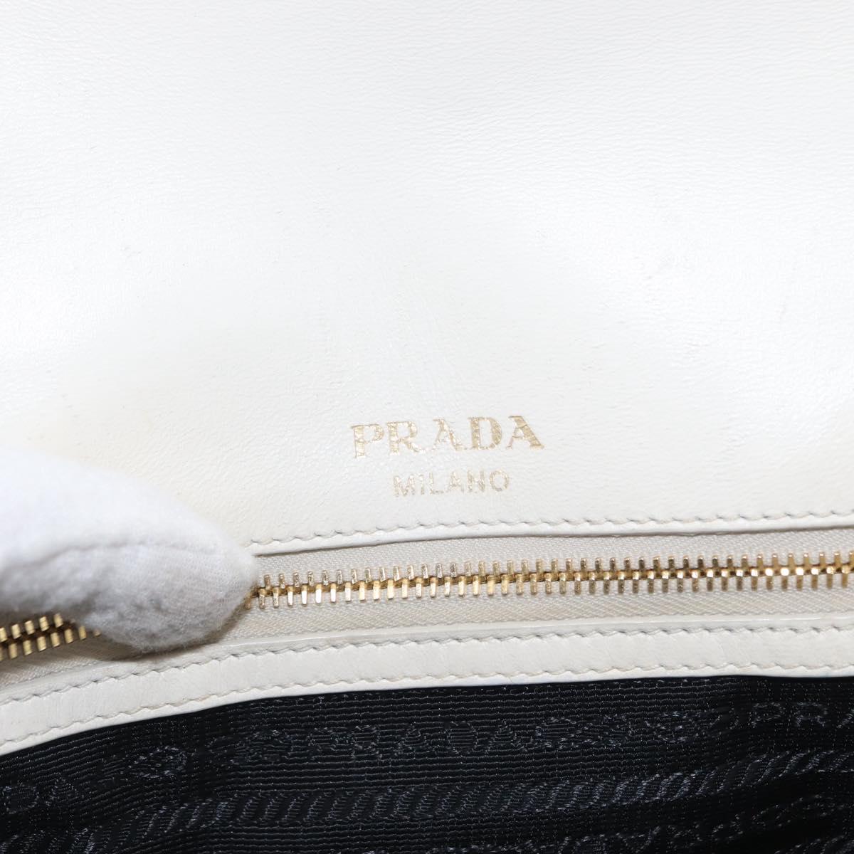 PRADA Gathered Chain Shoulder Bag Leather White Gold Auth 153930