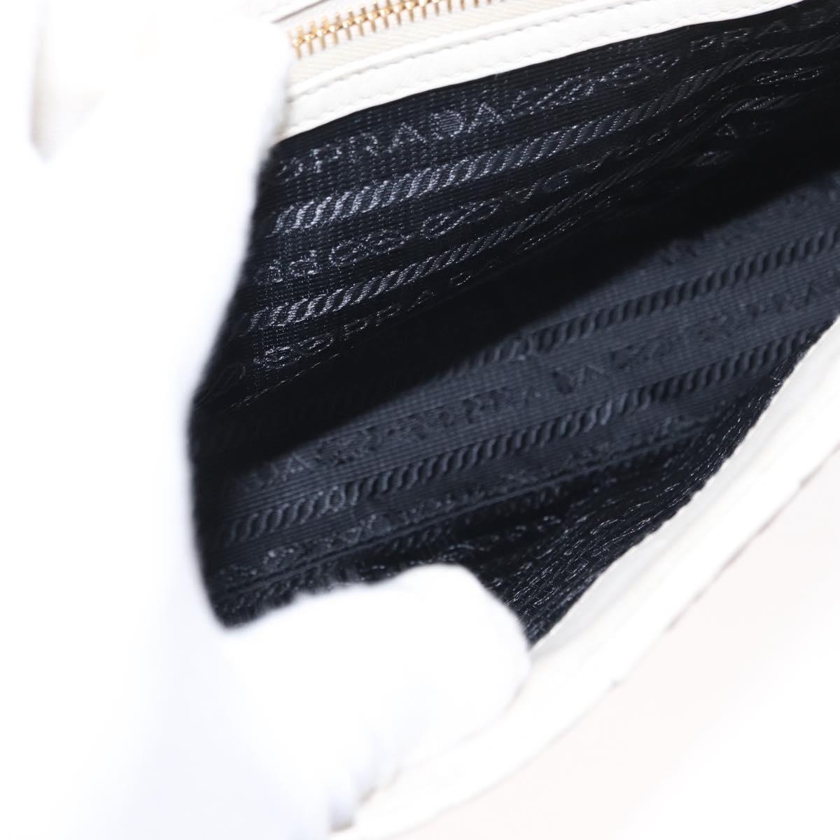 PRADA Gathered Chain Shoulder Bag Leather White Gold Auth 153930