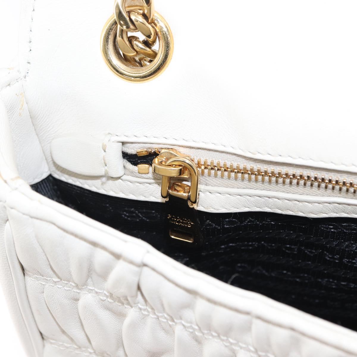 PRADA Gathered Chain Shoulder Bag Leather White Gold Auth 153930