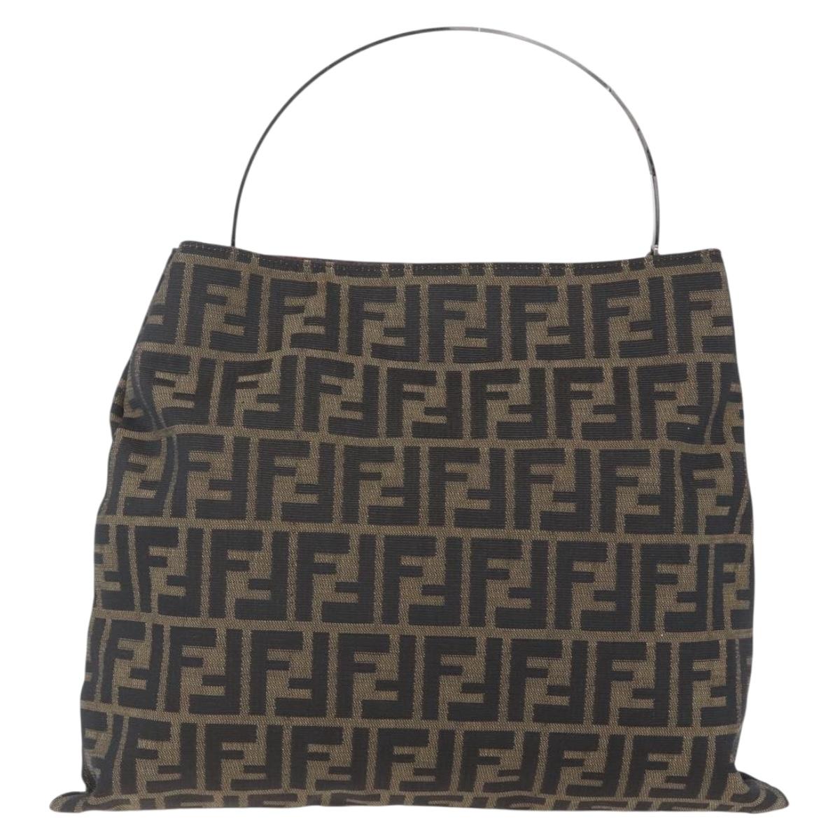 FENDI Zucca Canvas Hand Bag Black Brown Auth 153931