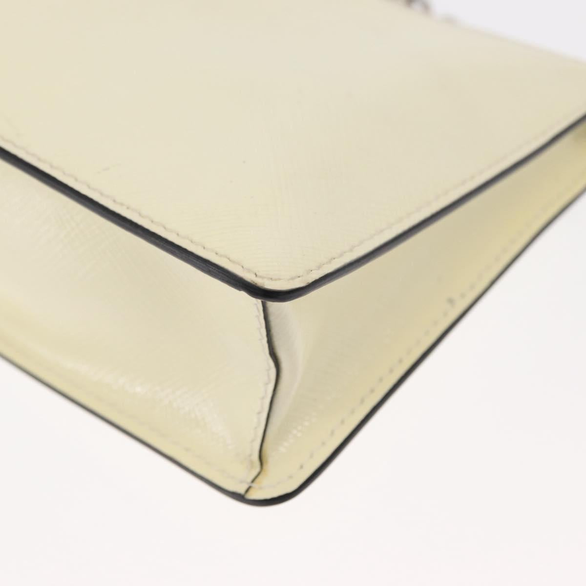 PRADA Chain Shoulder Bag Safiano leather White Silver Auth 153937