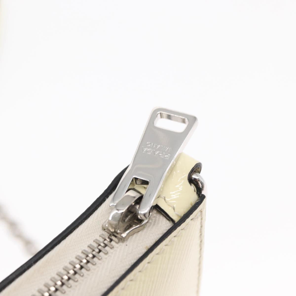 PRADA Chain Shoulder Bag Safiano leather White Silver Auth 153937