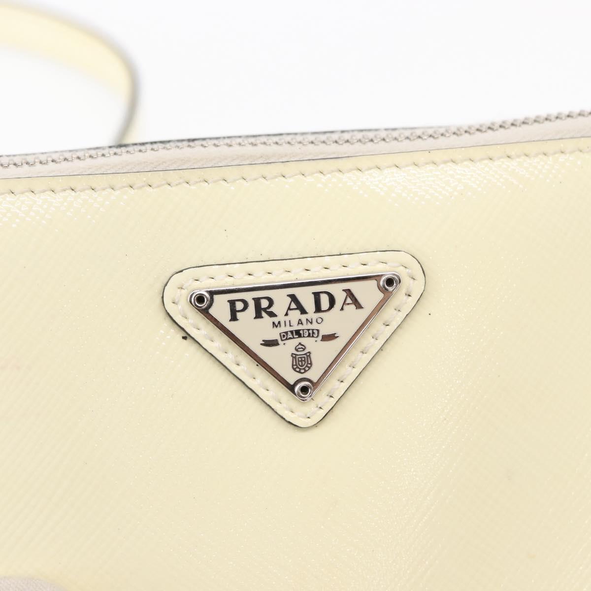 PRADA Chain Shoulder Bag Safiano leather White Silver Auth 153937