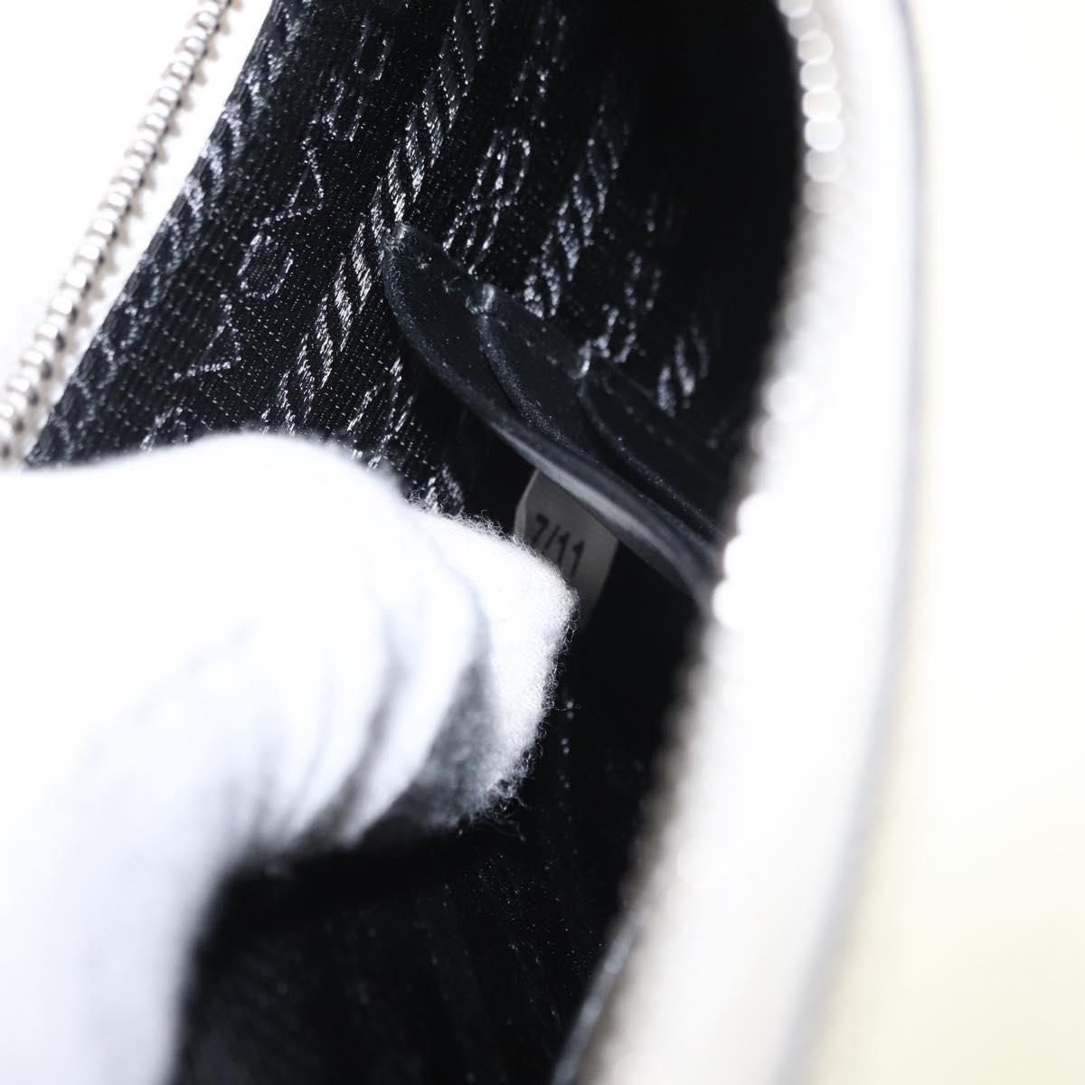 PRADA Chain Shoulder Bag Safiano leather White Silver Auth 153937