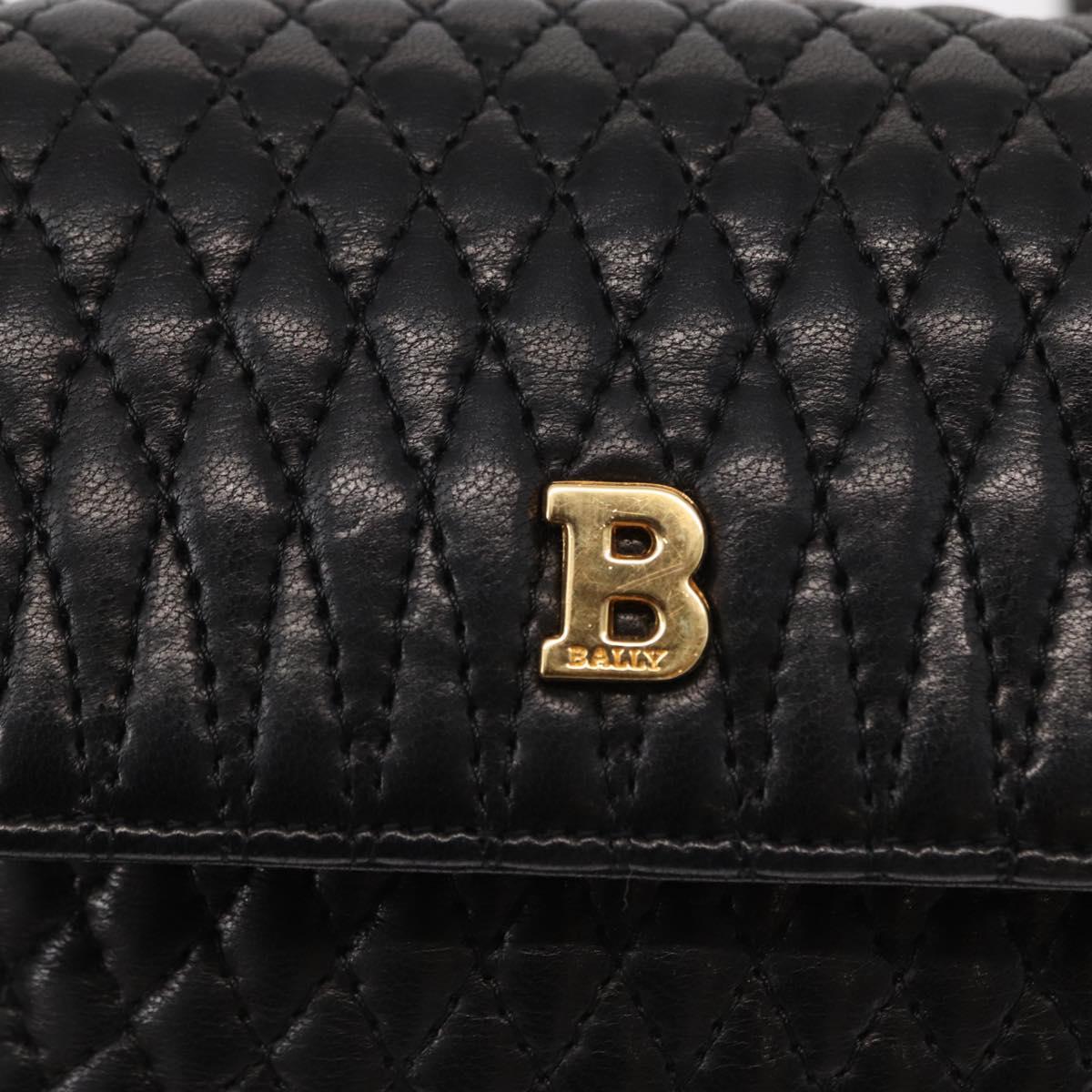 BALLY Quilted Chain Shoulder Bag Leather Black Gold Auth 153938