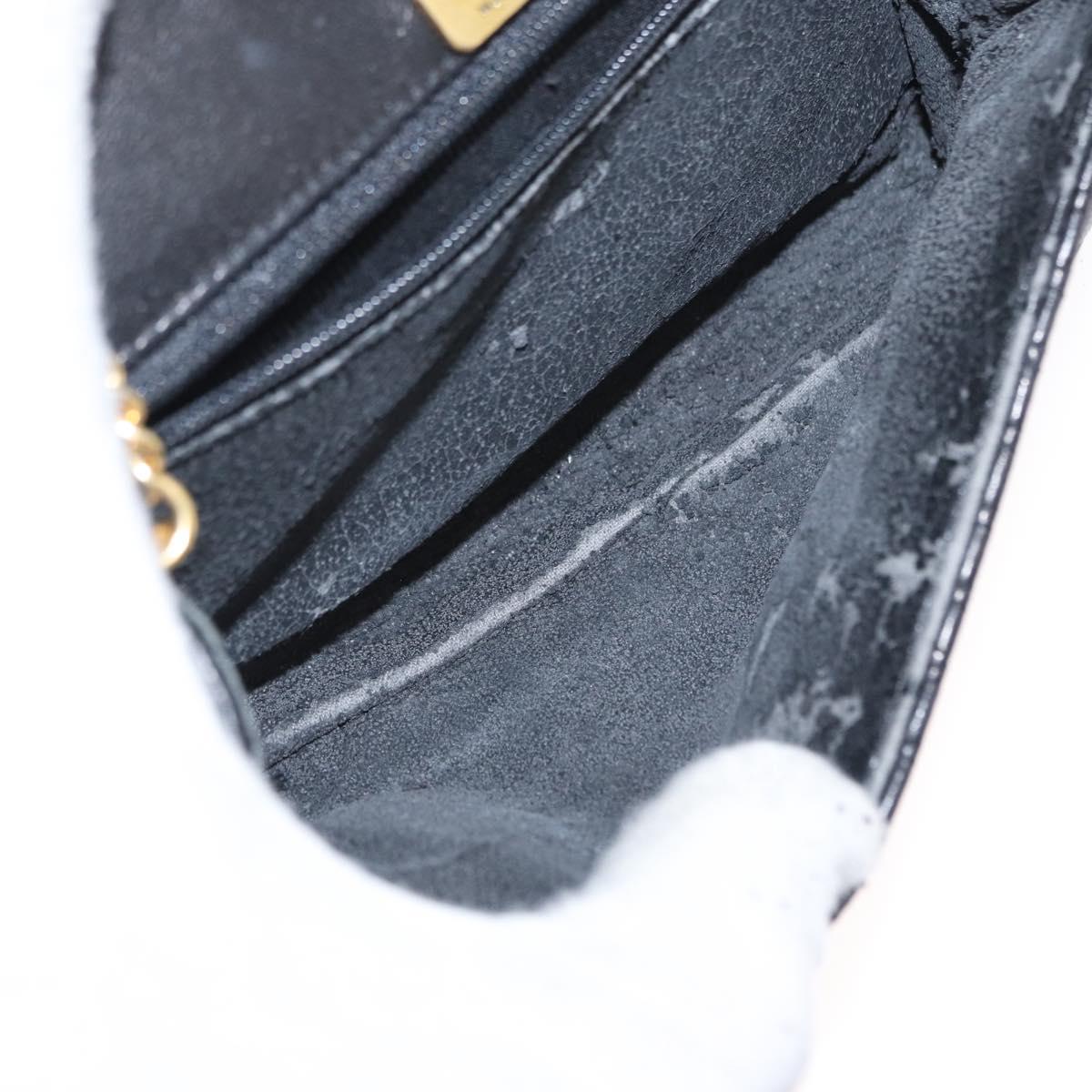 BALLY Quilted Chain Shoulder Bag Leather Black Gold Auth 153938