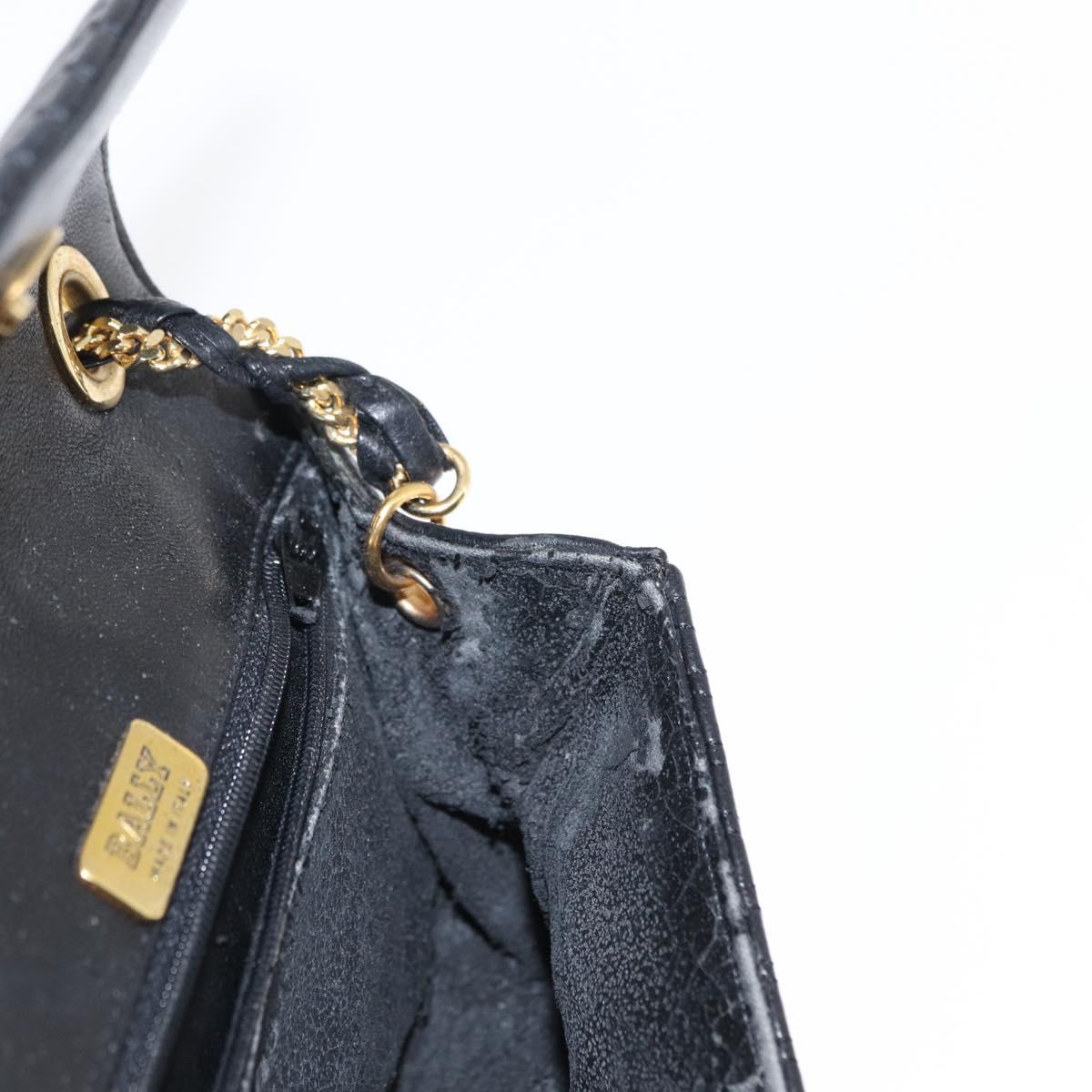 BALLY Quilted Chain Shoulder Bag Leather Black Gold Auth 153938
