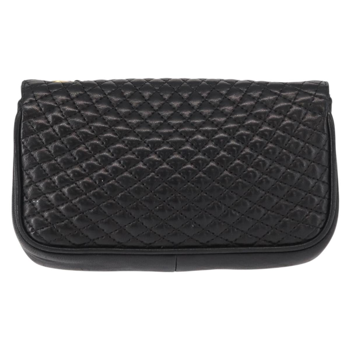 BALLY Quilted Chain Shoulder Bag Leather Black Gold Auth 153938