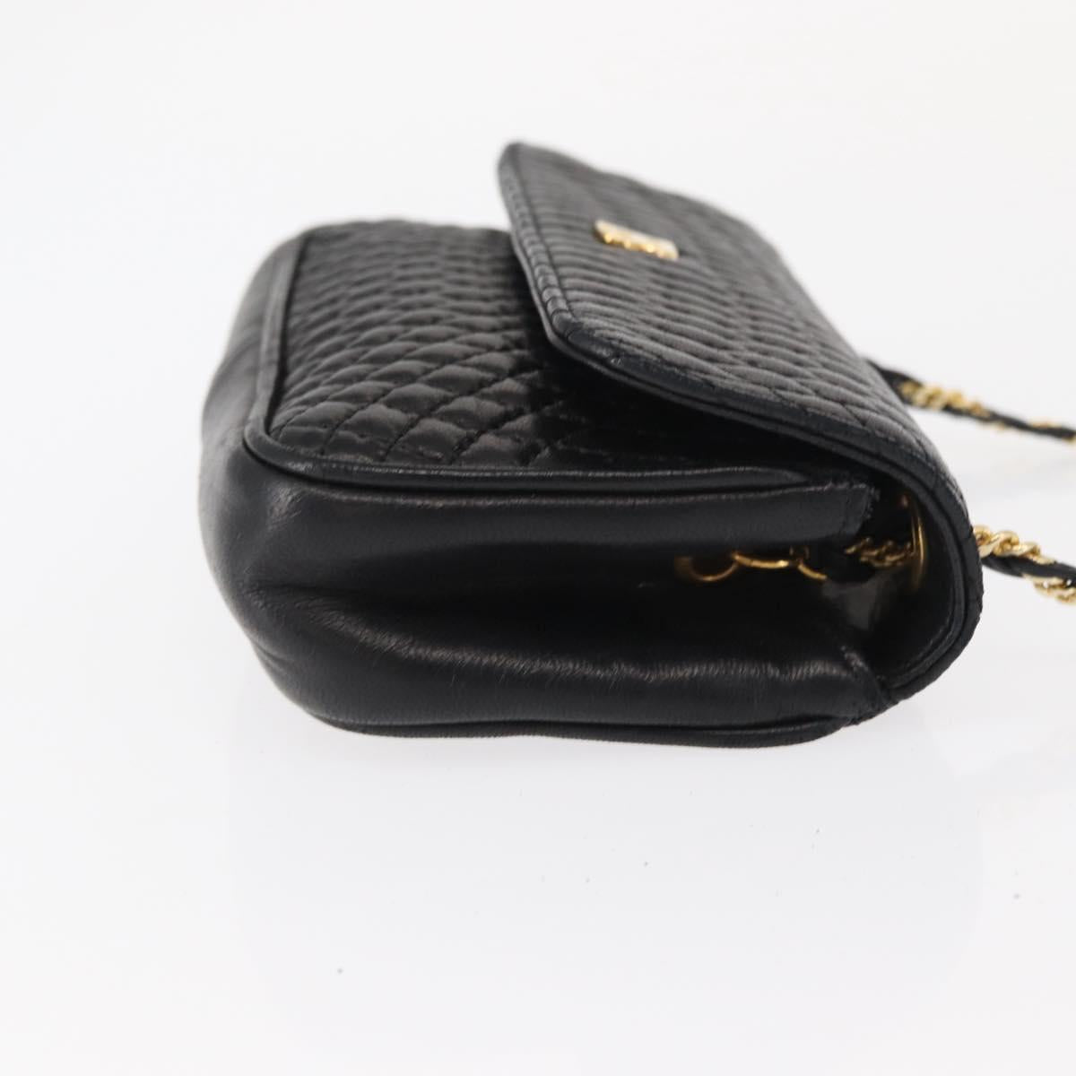 BALLY Quilted Chain Shoulder Bag Leather Black Gold Auth 153938