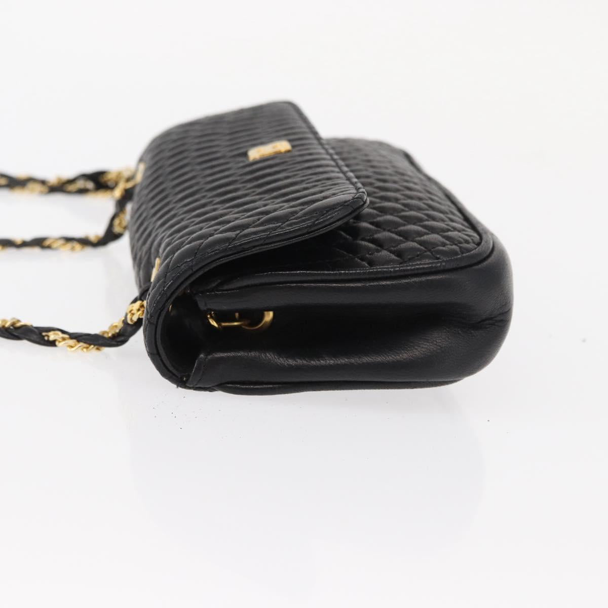 BALLY Quilted Chain Shoulder Bag Leather Black Gold Auth 153938