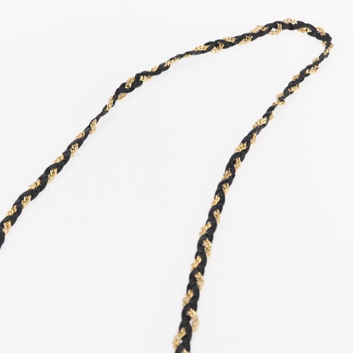 BALLY Quilted Chain Shoulder Bag Leather Black Gold Auth 153938