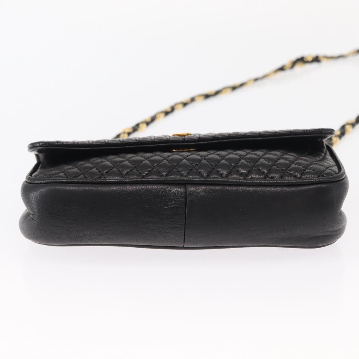 BALLY Quilted Chain Shoulder Bag Leather Black Gold Auth 153938