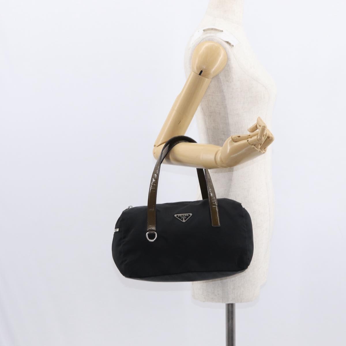 PRADA Hand Bag Nylon Black Silver Auth 153944