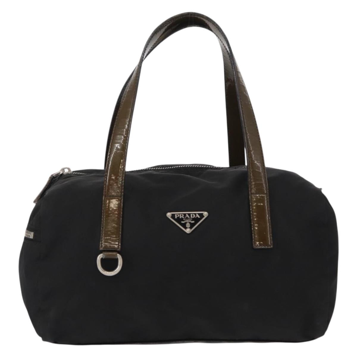 PRADA Hand Bag Nylon Black Silver Auth 153944