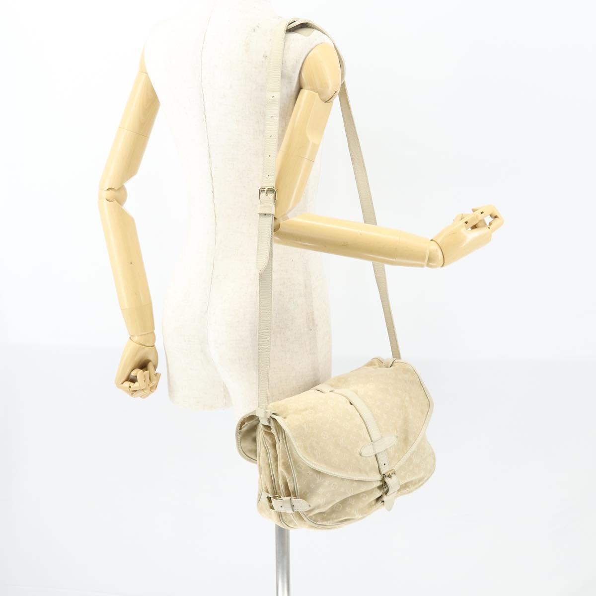 LOUIS VUITTON Monogram Mini Lin Saumur PM Bag Ivory Dunne M95314 LV Auth 153946