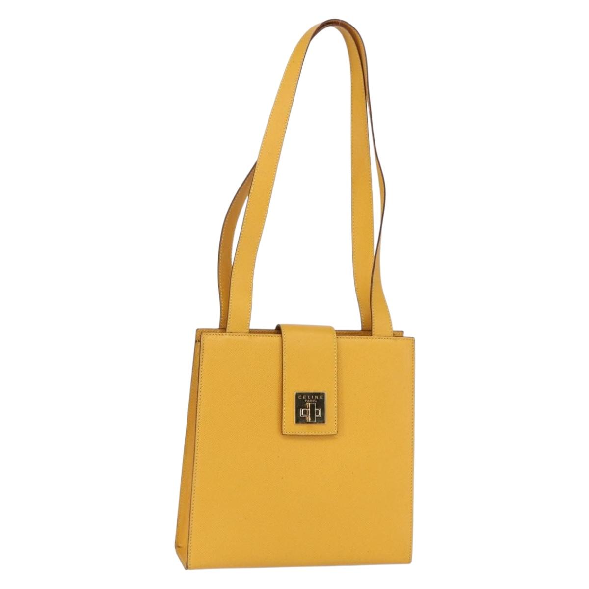 CELINE Shoulder Bag Leather Yellow Gold Auth 153948
