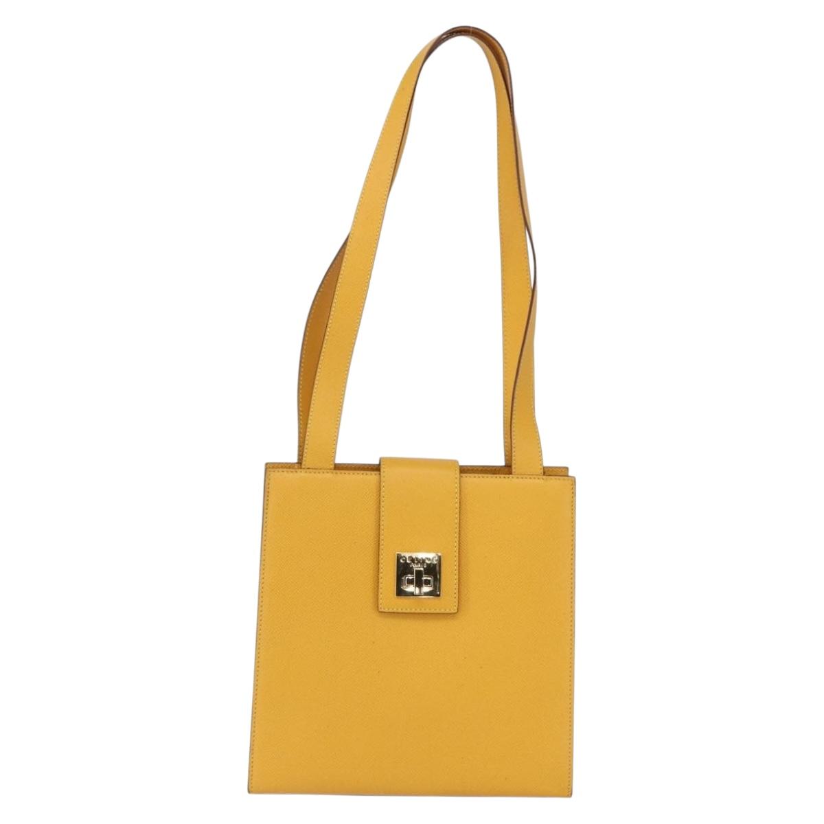CELINE Shoulder Bag Leather Yellow Gold Auth 153948