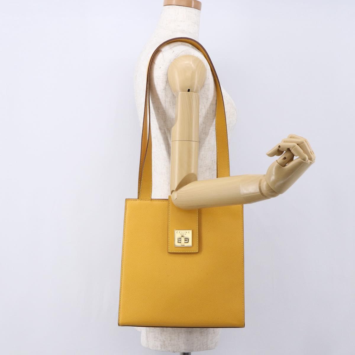 CELINE Shoulder Bag Leather Yellow Gold Auth 153948