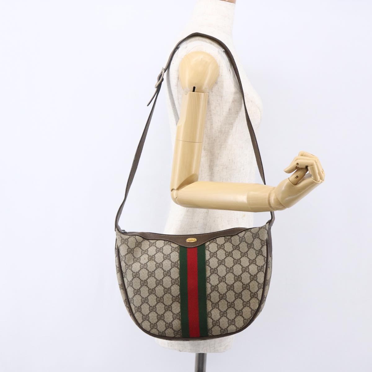 GUCCI GG Supreme Web Sherry Line Shoulder Bag PVC Beige 10 01 3840 Auth 153954