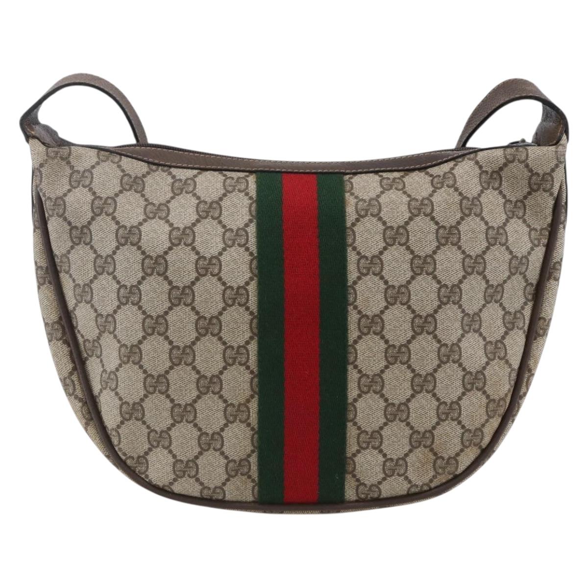GUCCI GG Supreme Web Sherry Line Shoulder Bag PVC Beige 10 01 3840 Auth 153954