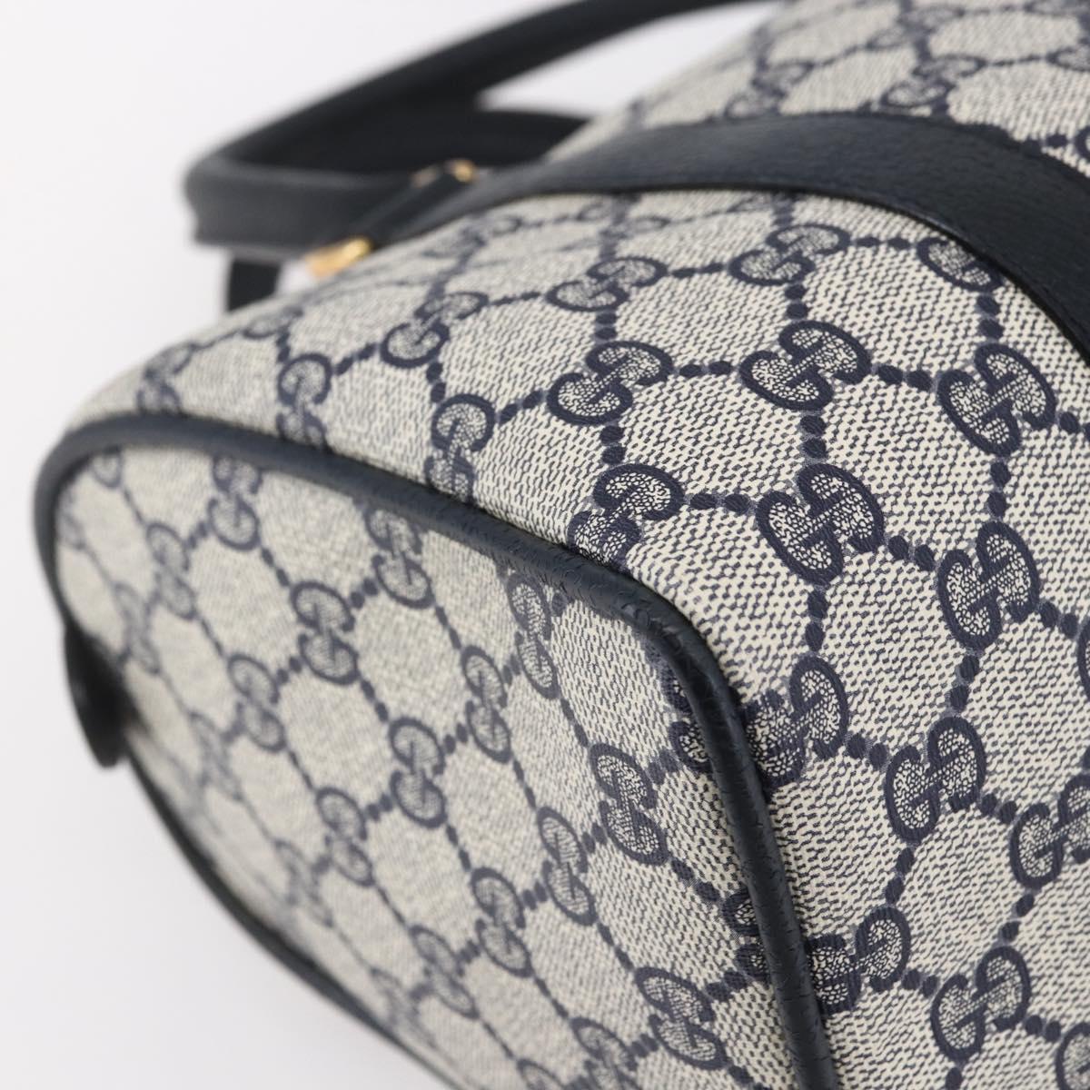 GUCCI GG Supreme Sherry Line Boston Bag PVC Navy Gold Red 116 02 006 Auth 153955