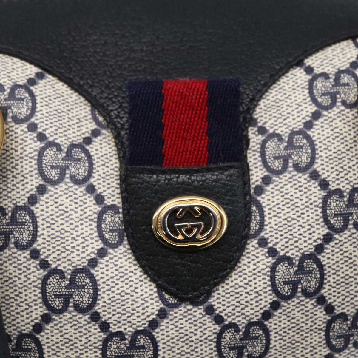 GUCCI GG Supreme Sherry Line Boston Bag PVC Navy Gold Red 116 02 006 Auth 153955