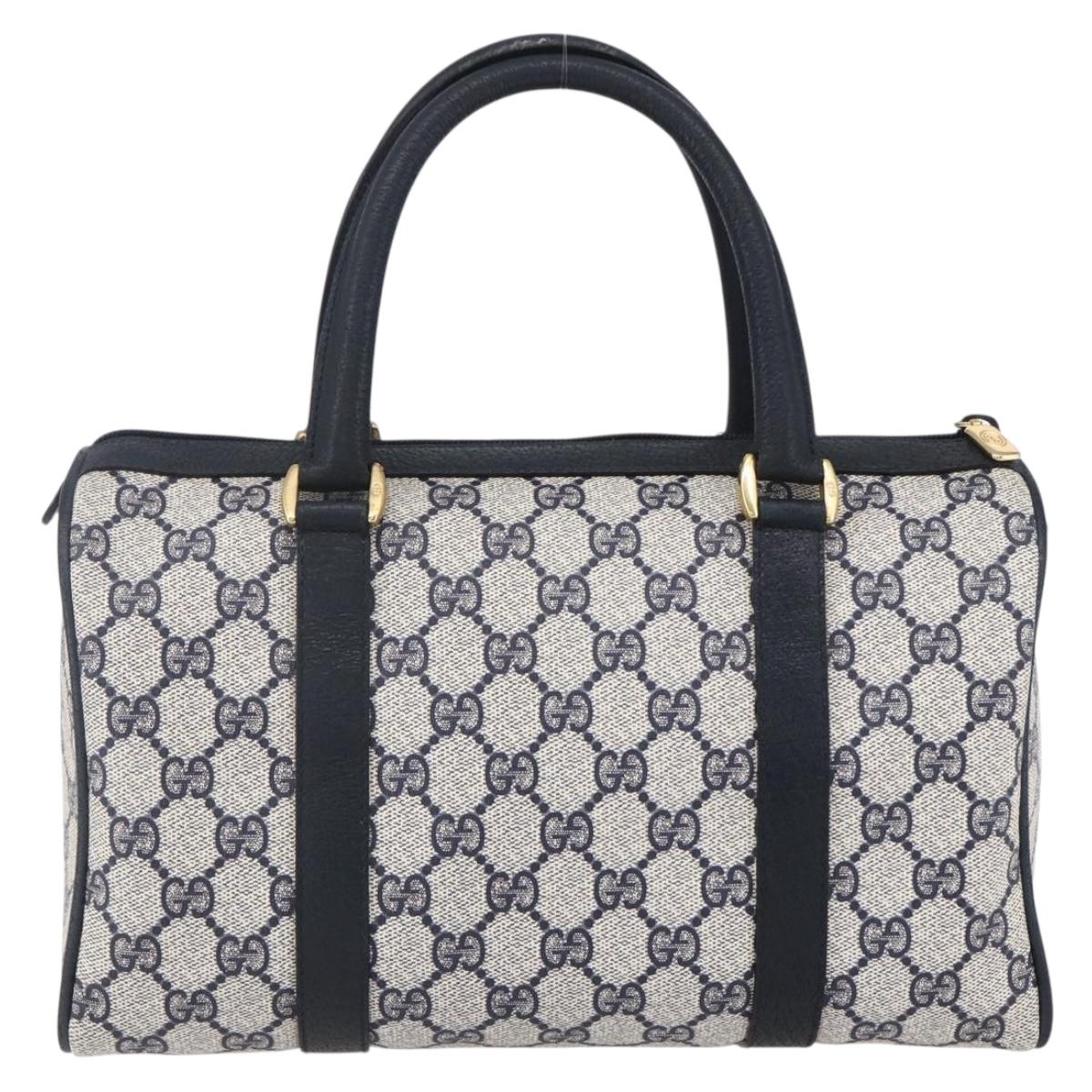 GUCCI GG Supreme Sherry Line Boston Bag PVC Navy Gold Red 116 02 006 Auth 153955